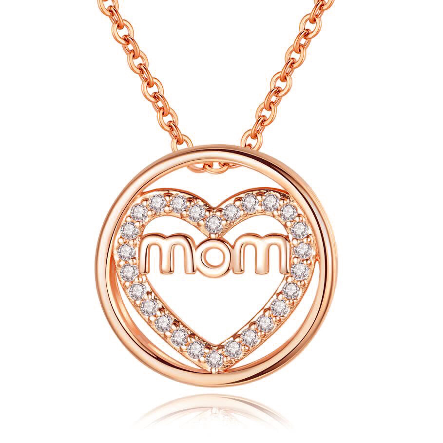Round Necklace  Shiny Zircon Heart-shaped Mother Pendant