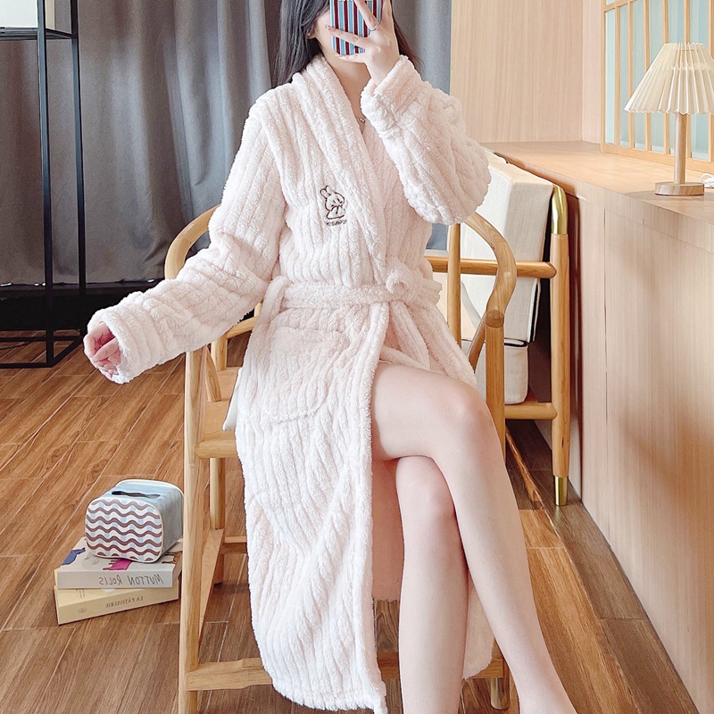 Couple's Autumn and Winter Home Wear Lapel Cardigan Plus Plush Plush Single-Piece Nightgown Bathrobe Warm and Can Be Sent as Pajamas