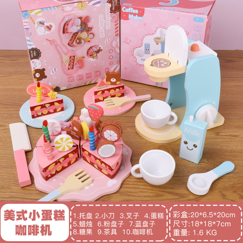 Nuevos niños jugar casa portátil caramelo postre pastel de madera en caja simulación helado corte Rosa cocina Juguetes