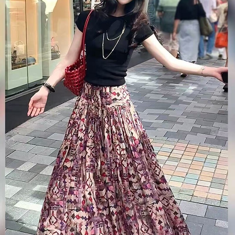 ボヘミアン夏の新しいファッション高級気質レトロロマンチックなハーフスカート半袖セーター|undefined
