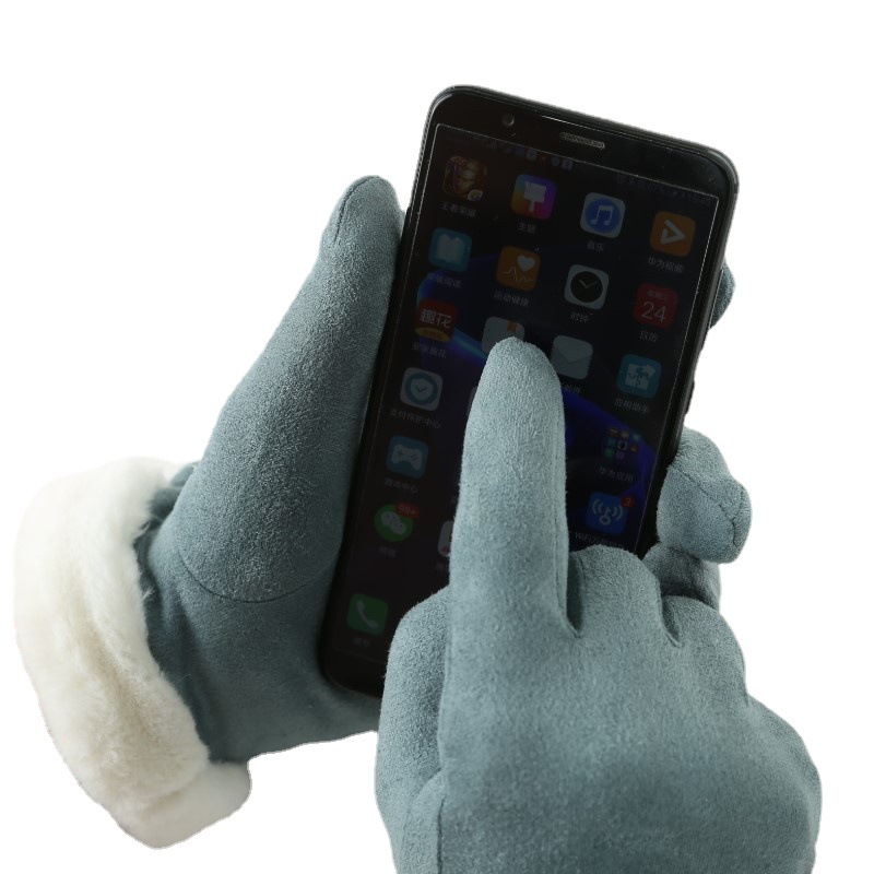 秋冬韩版麂皮绒手套女加绒分指触屏服饰手套可爱纯色手套加工定制