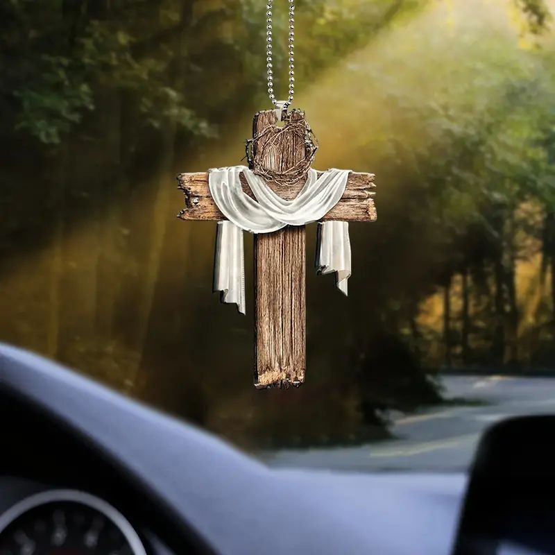 Nuevos productos transfronterizos de la serie de cruces acrílicas de Pascua plano de automóviles retrovisor colgante mochila decoración