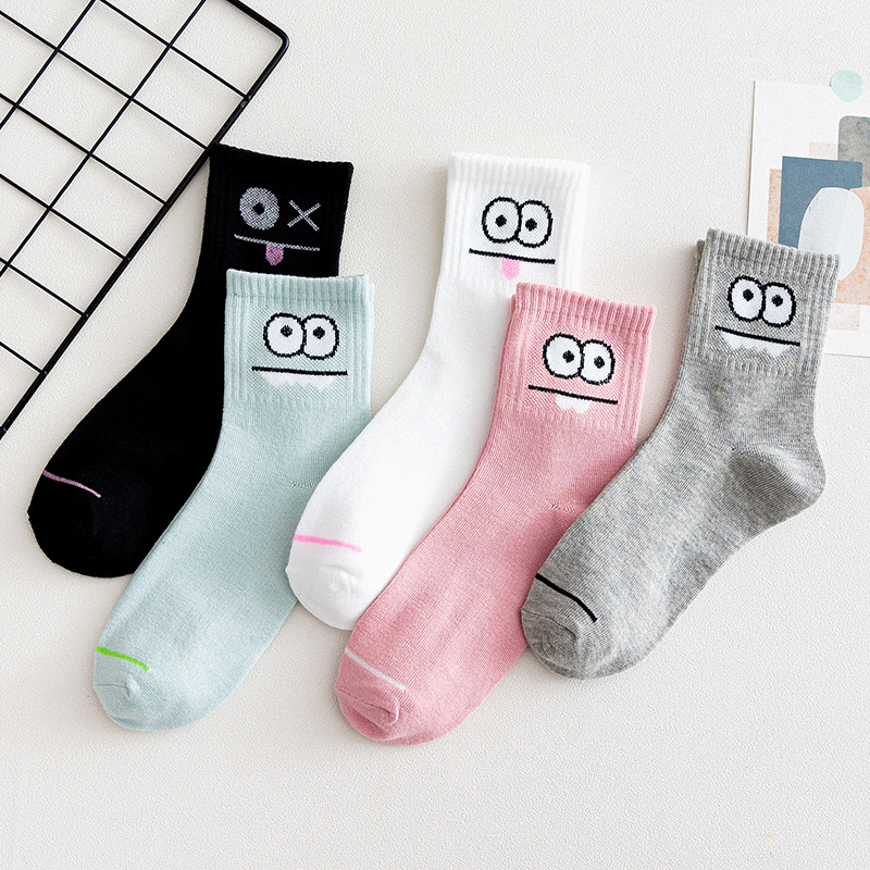 L (large favorably) socks women's socks spring and autumn candy color big eyes cute student cartoon socks