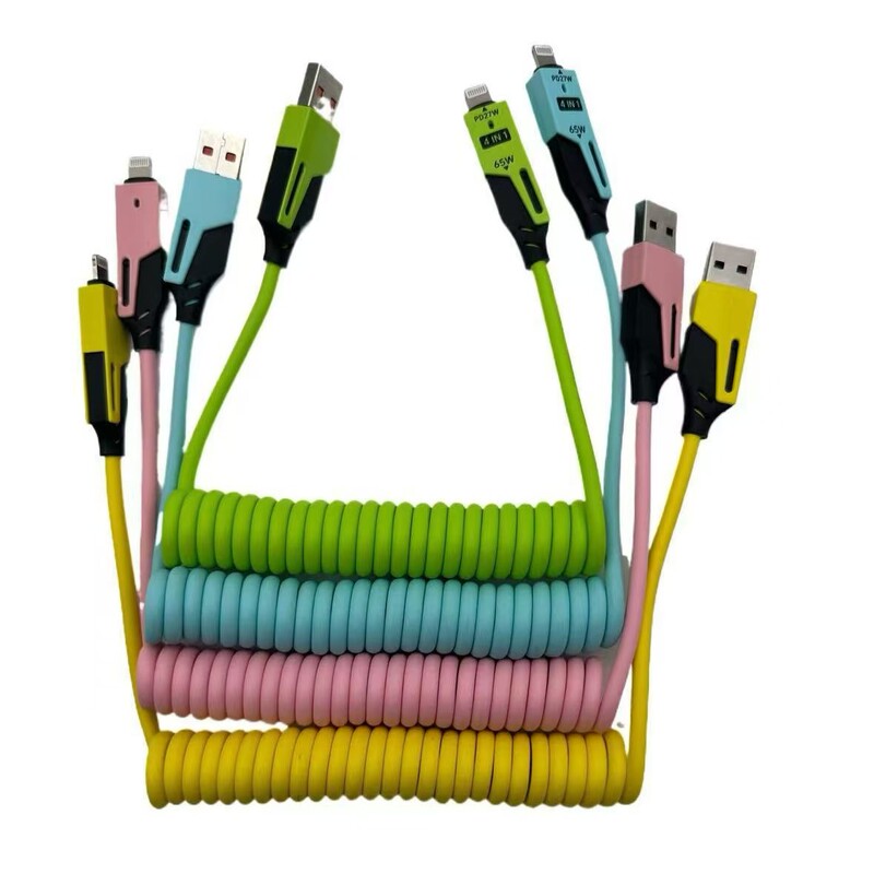 多機能充電 65 ワットスプリング伸縮式フォーインワン Apple iPhone Huawei Android データケーブル tpyec に適しています|undefined