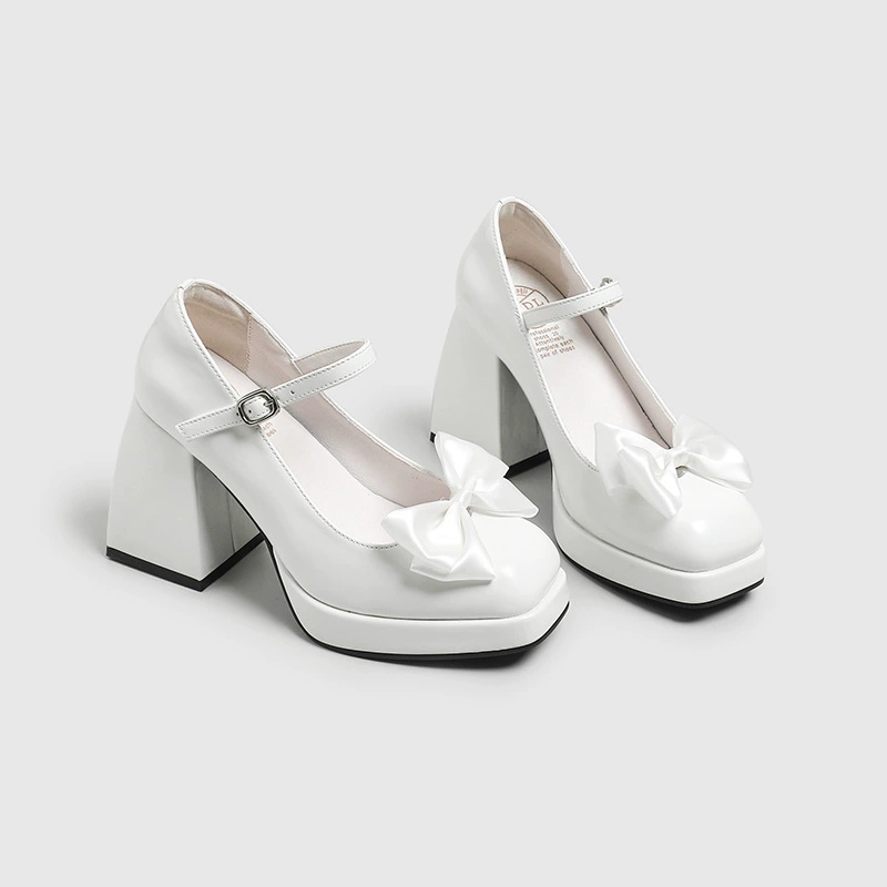 Красивые туфли Мэри Джейн в французском стиле с квадратным носком на толстом каблуке с бантом, женские туфли на высоком каблуке в новом стиле 2023 года с тонким ремешком, сказочный стиль