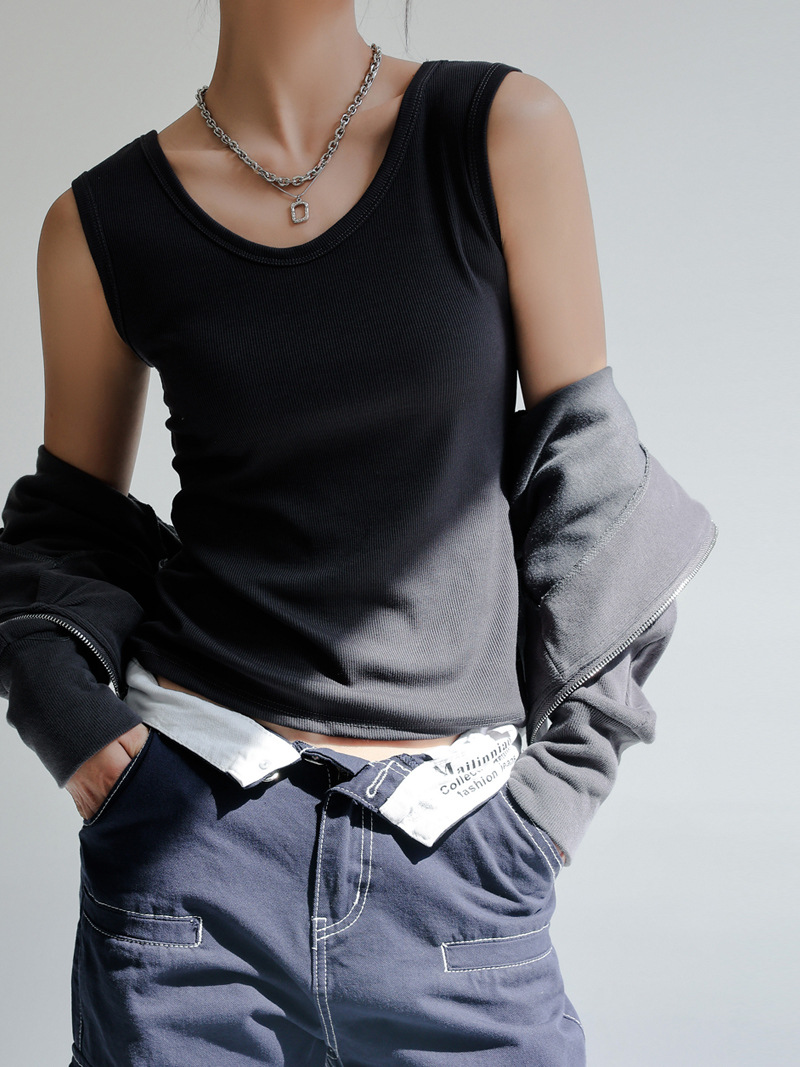 Cuello en V básico de dos vías negro hilo de algodón de fondo camisola interior de las mujeres sin mangas superior exterior image 5