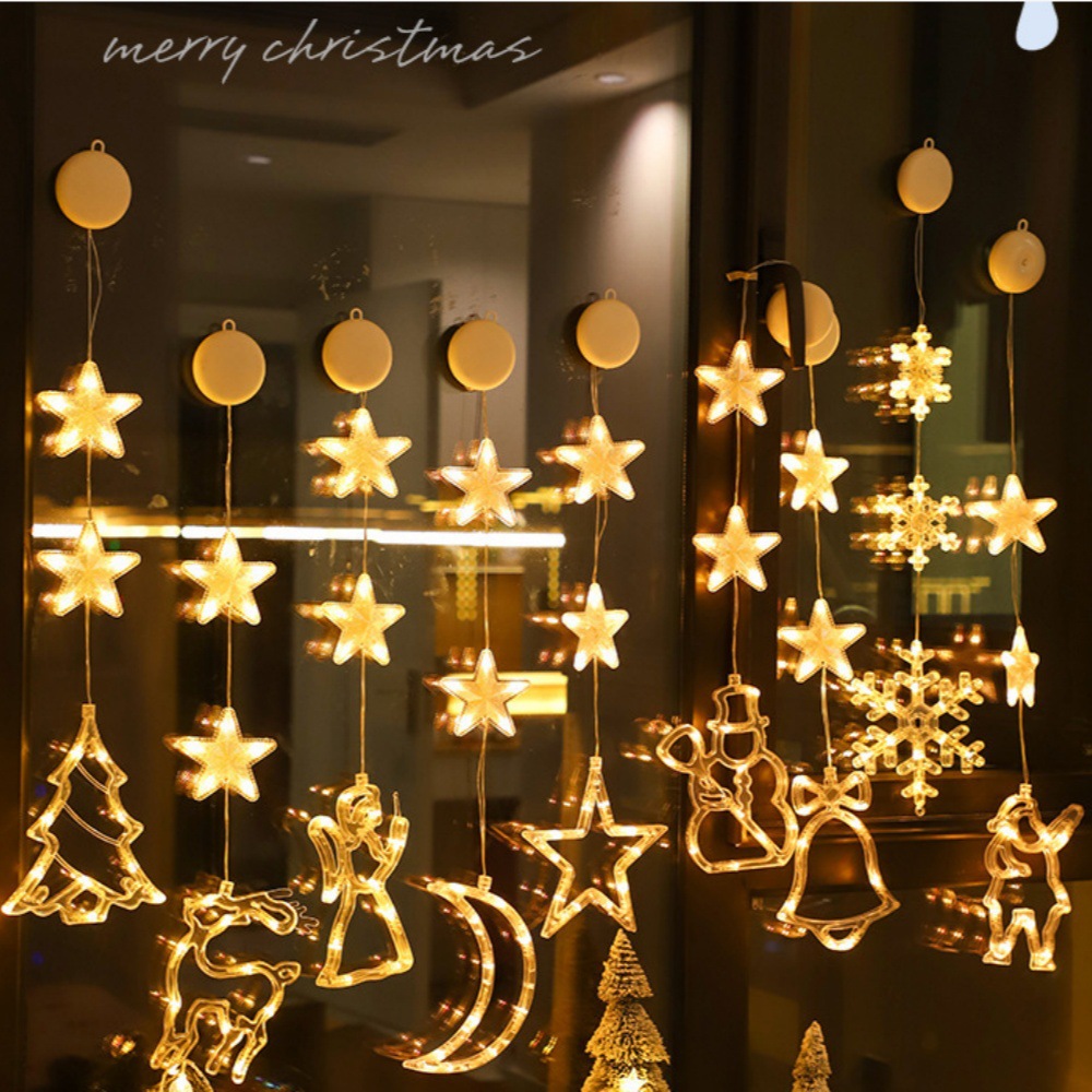 Nuevas luces de decoración de Navidad luces de ventana Santa muñeco de nieve luces de estrella de ventana atmósfera decoración al por mayor luces de color