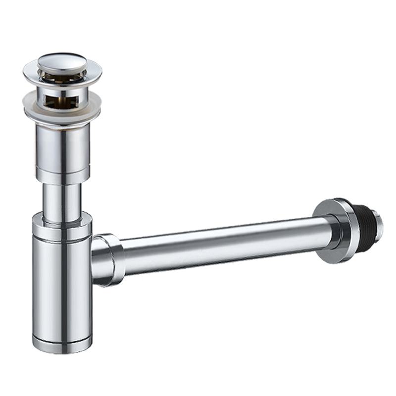 Lavabo de drenaje de pared totalmente de cobre en la pared, rejillas de bloqueo de olores antirretorno curvadas en P, tubo de drenaje horizontal para lavabo de encimera