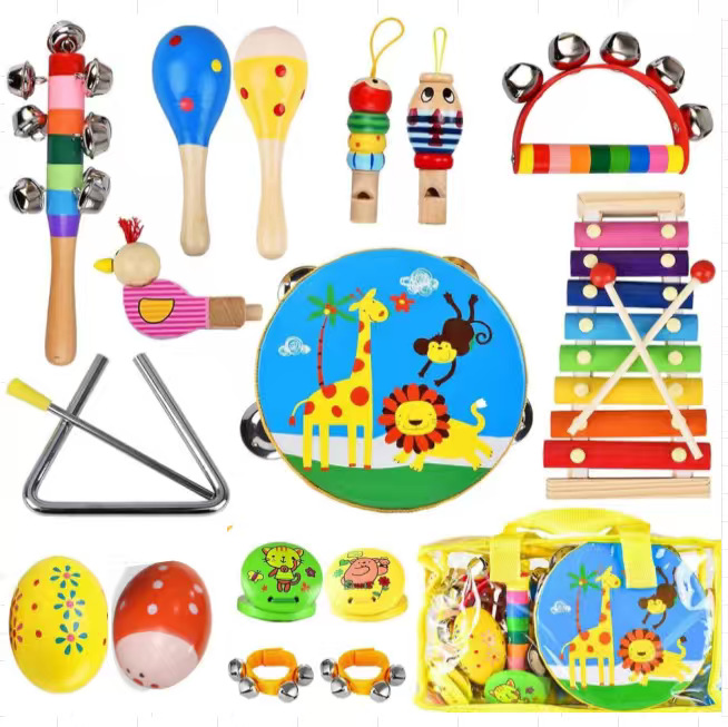 Set de Instrumentos de Percusión Orff de Madera, Educativo, Estimulación Sensorial, para Bebés y Jardín de Infantes