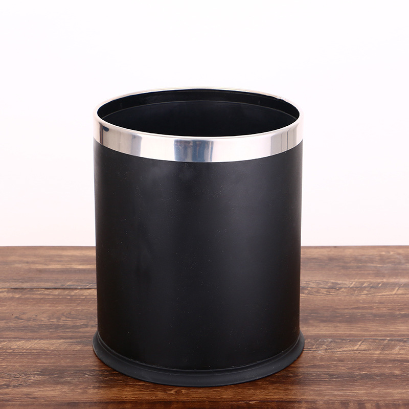 Black Double-Layer Plastic Trash Can Bar Ktv Restaurant Hotel Office Supplies Trash Can