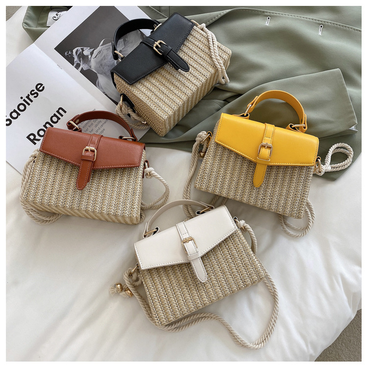 Fashion Contrast Color Straw Messenger Portable Small Square Bag Wholesale display picture 28