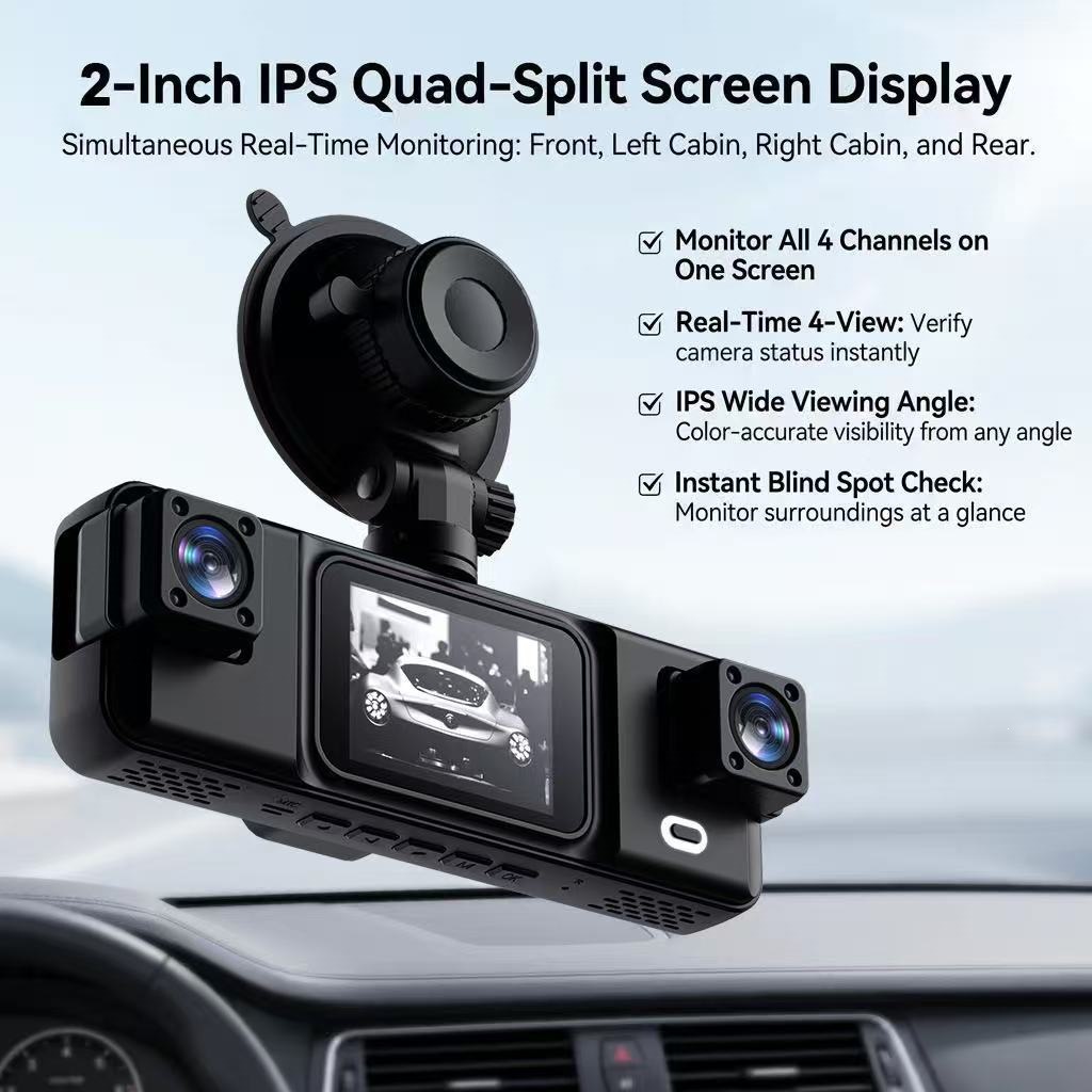 New cross-border dashcam with HD 1080 four-camera recording, WiFi mobile phone connectivity, reversing image, night vision, and four lenses