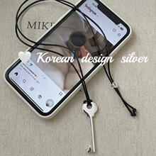 韩系小众设计高级感毛衣链 S925纯银钥匙黑绳抽拉可调节项链叠戴