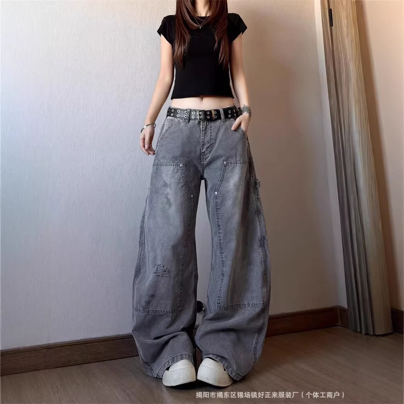 American-Style Plus-Size Loose-Fitting, Relaxed and Casual Jeans for Women, Vintage Washed, Slim-Fit, Curved-Leg Pants American-Style Plus-Size Loose-Fitting, Relaxed and Casual Jeans for Women, Vintage Washed, Slim-Fit, Curved-Leg Pants