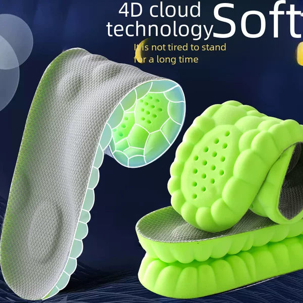 4D sports insole for boys and women PU arch full pad antibacterial deodorant sweat absorbent breathable high elastic shock absorption leisure military training
