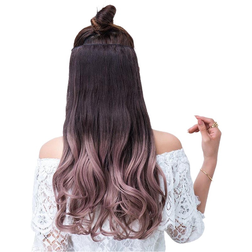 Peluca pieza de cabello largo y rizado de las mujeres resaltar gran ola color colgante oreja teñida peluca pieza de una pieza de extensión de cabello degradado de reemplazo de cabello