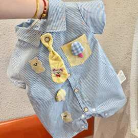 婴儿夏季薄款衣服男宝宝百天满月拍照连体衣格子衬衫夏装0039A173