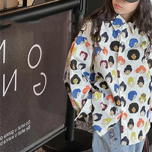 女童衬衫卡通头像翻领衬衣上衣2025春夏装新款外贸童装代发3-8岁