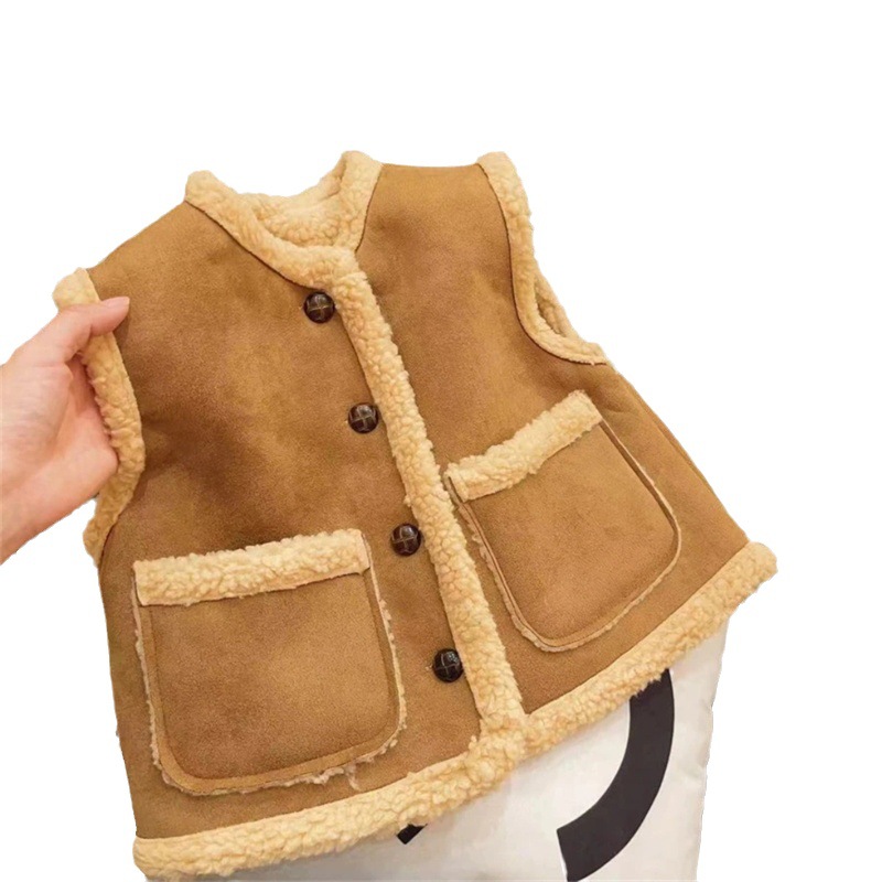 Niños estrella redonda 2023 invierno nuevos niños y niñas estilo coreano chaleco estilo occidental de los niños al aire libre moda chaleco piel integrado