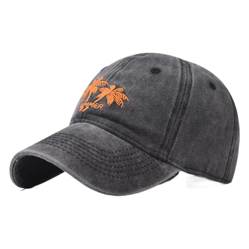 Algodón transfronterizo de árbol de coco gorra de béisbol de dibujos animados lavada gorra de béisbol bordada Comercio exterior europeo y americano lavada gorra de pico