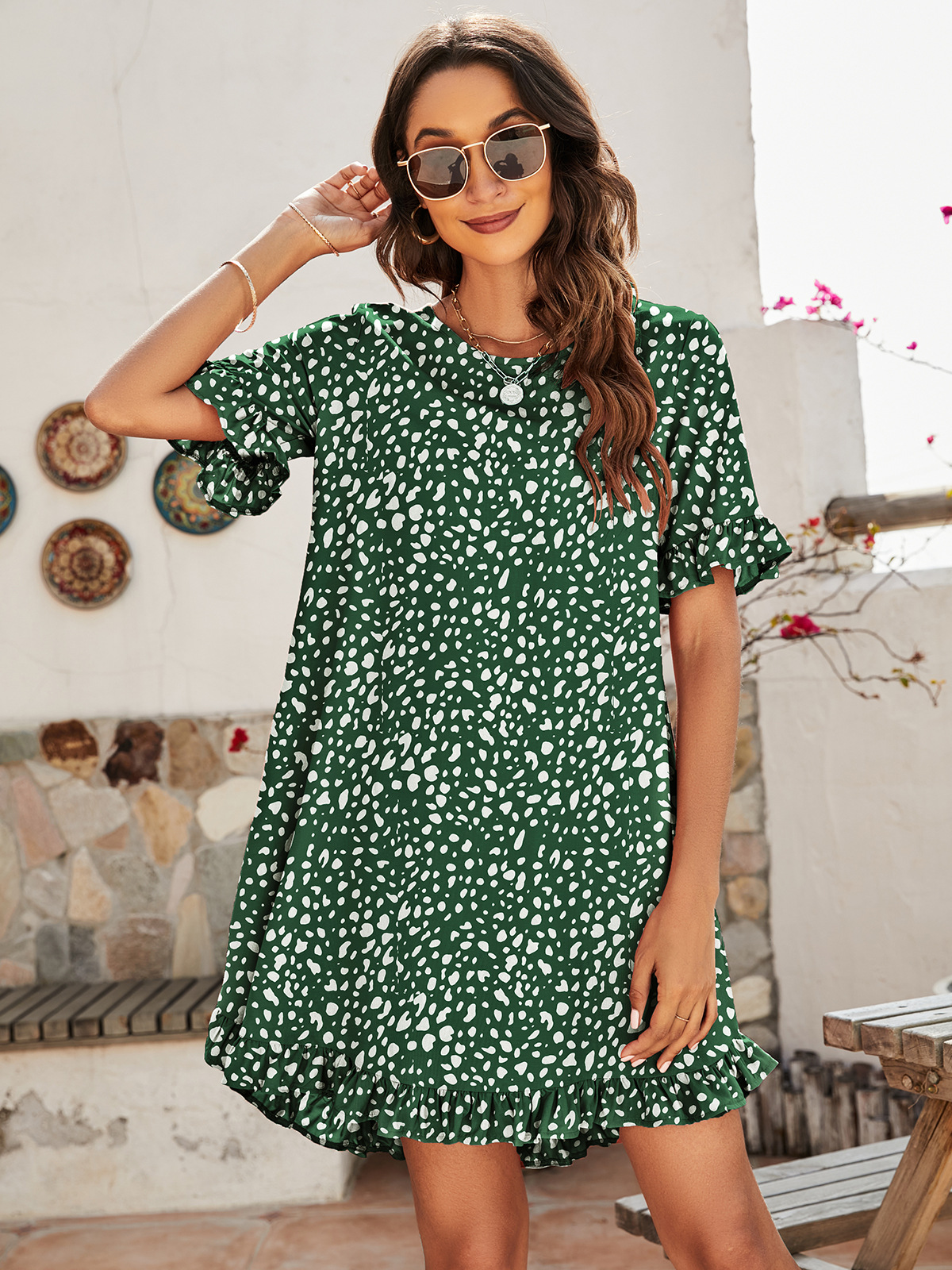 168g Weight Knee-Length Dress Length Type Short Sleeve Sleeve Length A-Line Skirt Dresses Type Flounce Sleeve Sleeve Type Polyester Fabric Type Daily Occasion Round Neck Neckline Loose Version Leopard Pattern Summer Season Women'S Gender Printing Design Fashion Style Wholesale Women'S Fashion Printing Leopard Daily Round Neck Short Sleeve A-Line Skirt 29