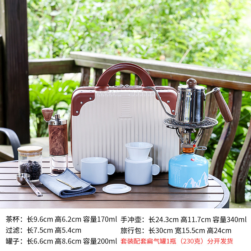 Kit de café de viaje portátil camping al aire libre molino de frijoles hervidor de mano equipo de café hervido conjunto de té y café