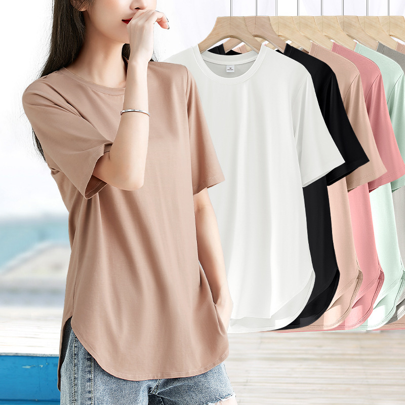 This year's popular arc hem short sleeve T-shirt women's summer new Modal cotton loose plus size T-shirt top thin