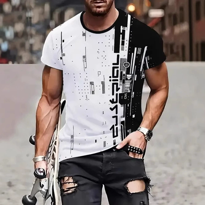 Большой размер европейская и американская трансграничная Amazon AliExpress TEMU новая мода повседневная 3D-печать футболка с короткими рукавами и круглым вырезом