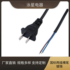 国标二扁插裸尾AC电源线中规单头两芯沾锡烫锡带SR线卡延长线