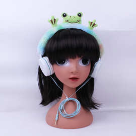 新款青蛙耳机学生礼品可爱造型毛绒头戴式有线手机音乐耳机