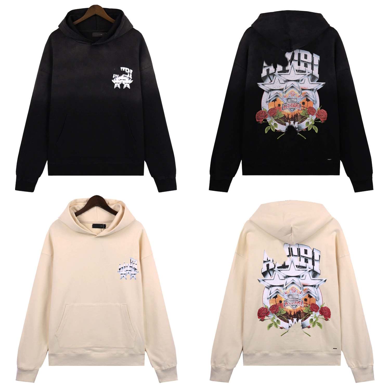 Толстовка AMIRI ретро звезды с принтом, вымытый водой зимой новый тренд для мужчин свободный повседневный толстовка с капюшоном