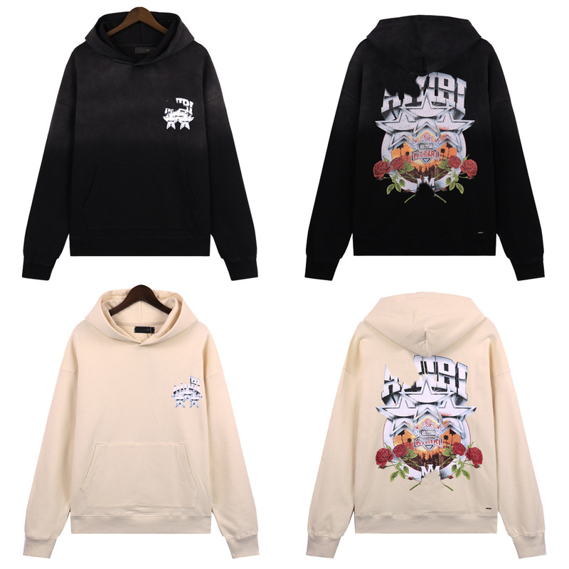 Sweater AMIRI Vintage Star Pattern Printed Washed Winter New Fashionable Men's Loose Casual Hoodie