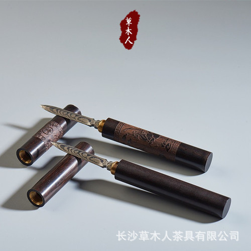 Damascus tea knife pattern steel tea needle ebony solid wood tea set pry tea accessories spare Pu'er tea cake tea opener