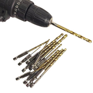 Wm Hexagonal Shank Titanium-Plated Twist Drill 13Pcs Wind Batch Drill Bit 1.5-6.5 Twist Drill Bit 1/4" Shank 6.35mm
