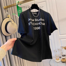 三标齐全！AC烫钻短袖字母做旧1996数字印花圆领短袖宽松百搭T恤