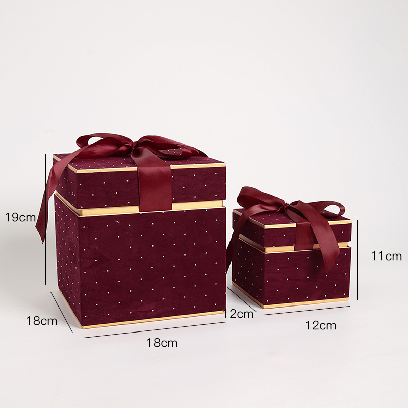 Red caliente tela de terciopelo de diamante caja de regalo de Navidad de alta calidad caja de flores de manzana material de embalaje floral