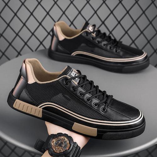 2025 New Model Lace-Up Campus Style Sports Men's Shoes Wide Head Student Color Block Sneakers Breathable Mesh Casual Shoes
