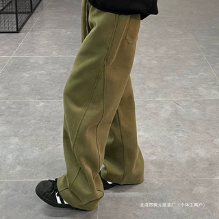 重磅直筒阔腿裤子男款春秋加厚宽松美式弯刀卫裤男款运动休闲长裤
