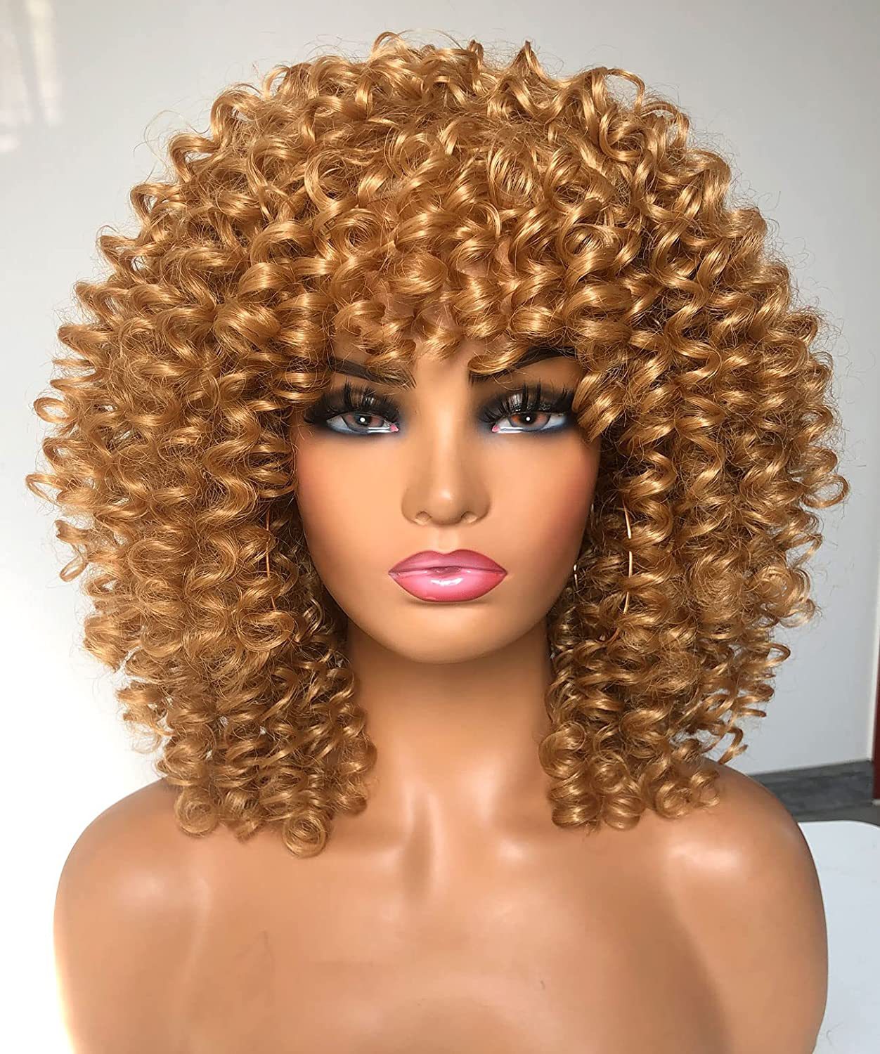 Peluca europea y americana transfronteriza peluca femenina fábrica al por mayor Africana pequeña cabeza de explosión de pelo rizado multicolor Peluca de fibra química cubierta de la cabeza completa