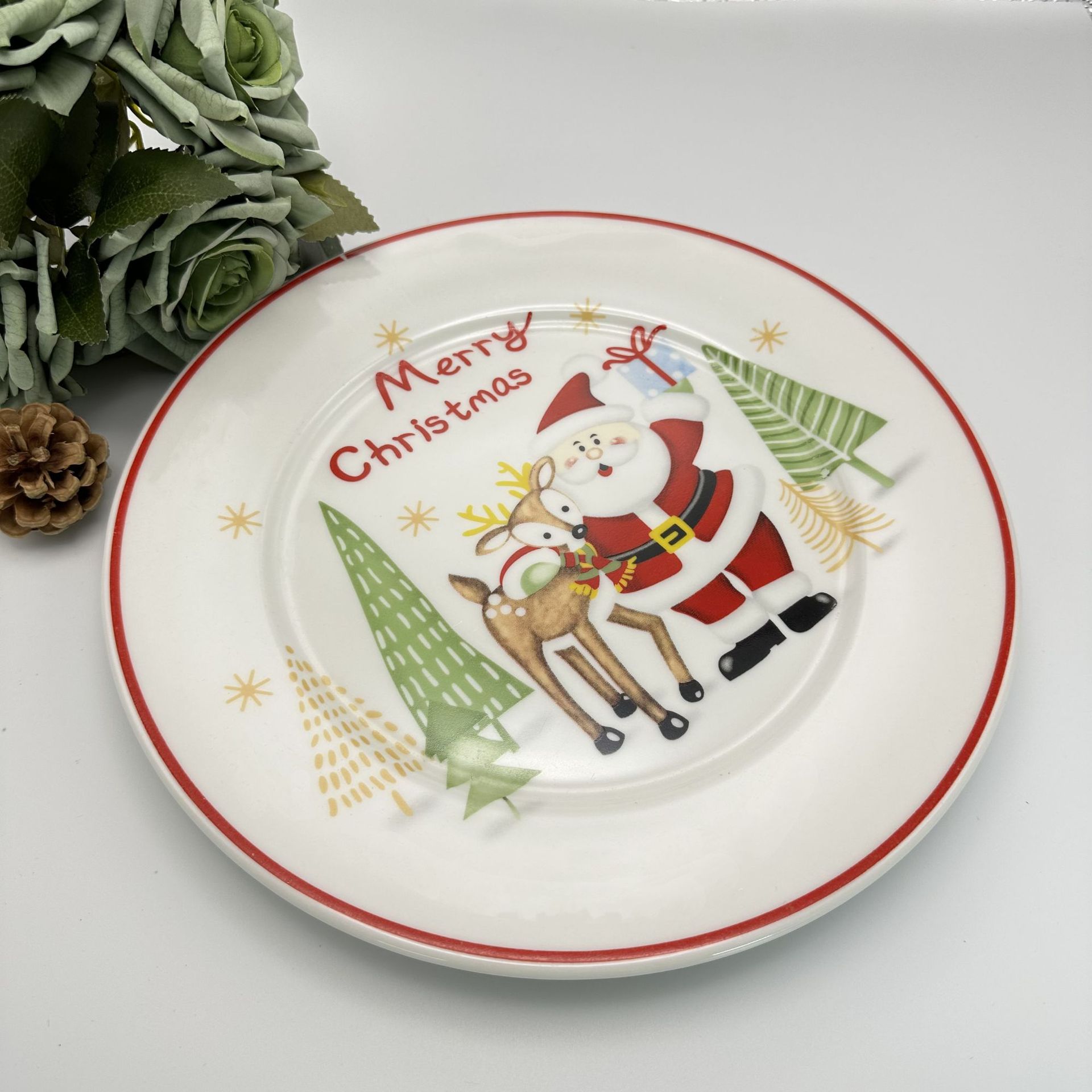 Christmas New 10 inch atmosphere Christmas ceramic cartoon high temperature environmentally friendly bowls and plates tableware_voghion.com