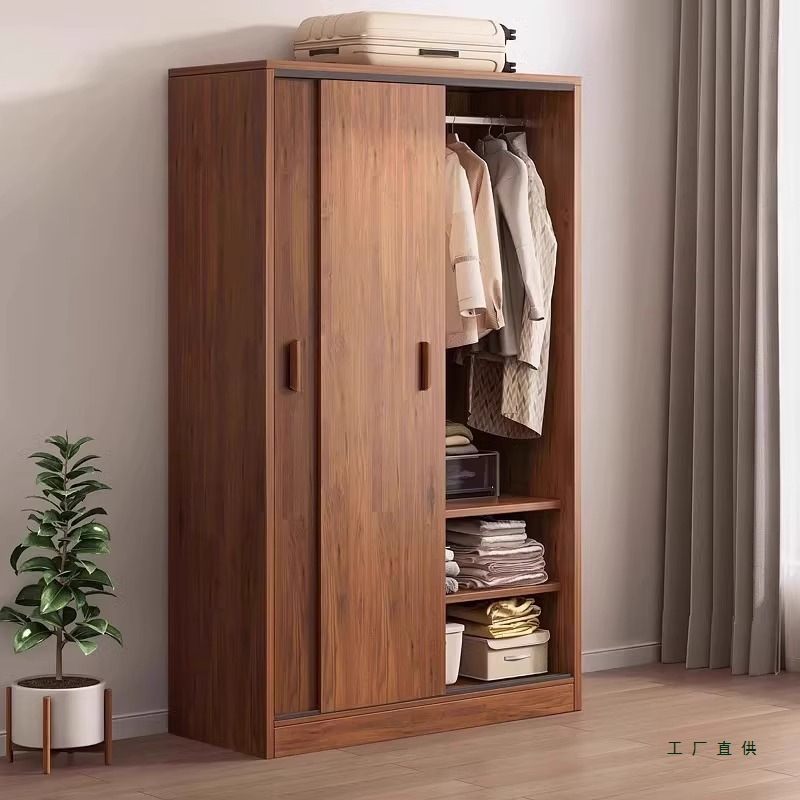 Sliding Door Wardrobe for Home Bedroom Rental Room for Small Apartment Modern Simple Solid Wood Color Cabinet Simple Wardrobe