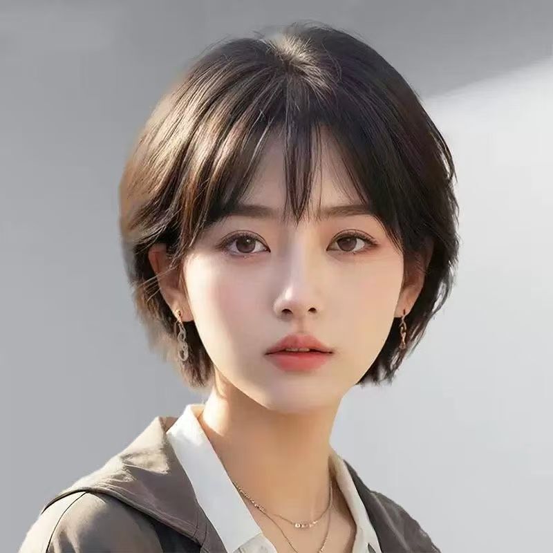 Wig Female Short Hair Full Headband Natural Artificial Hair Real Hair Bob Fluffy Elegant Bald Full Wig Set