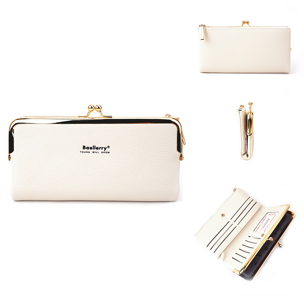 Baellerry nueva cartera larga de las mujeres de estilo coreano patrón de lychee multi-tarjeta de la moneda monedero de la mujer bolsa de la boca