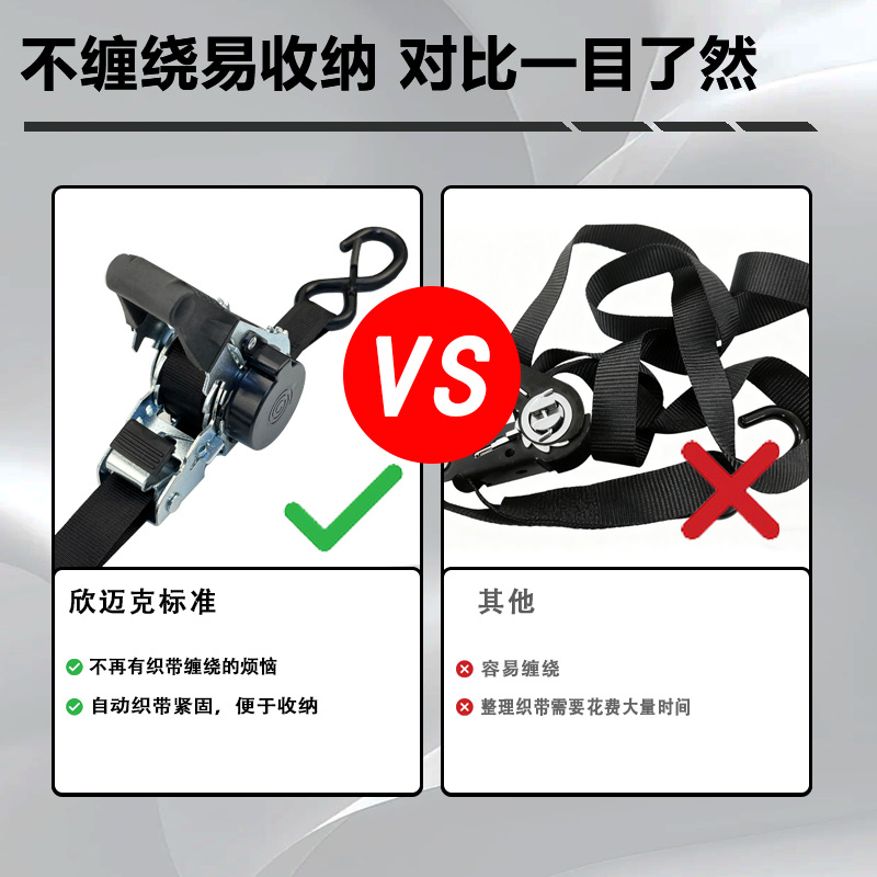 Retractable Ratchet Tie-Down Strap 1 Inch 10 Feet S Hook Tensioning Strap 500 Pounds Load-Bearing Cargo Motorcycle Solid