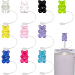 Colorful Transparent Stanley Cup Accessories Cute Bear Straw Lid 30 & 40 oz Cup 8mm