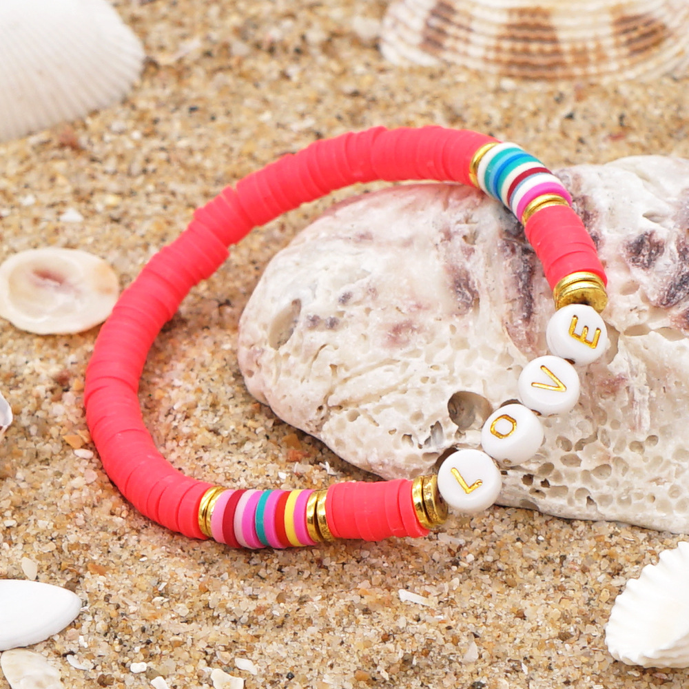 Bohemian Love Letter Color Soft Ceramic Bead Bracelet Men And Women Jewelry display picture 6