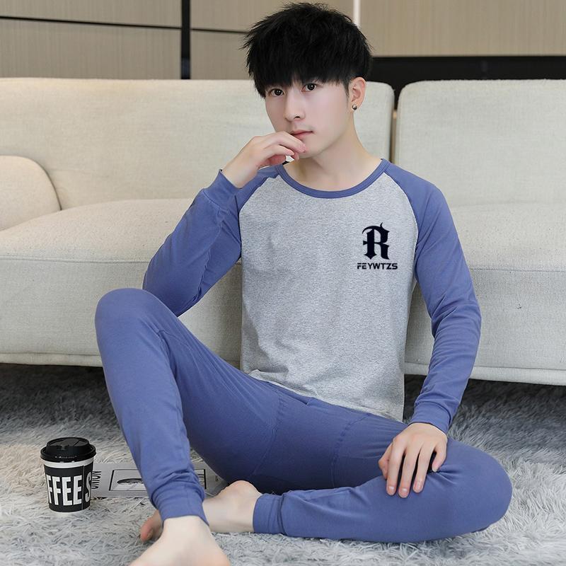 청소년 가을옷과 긴바지 세트, 남자 면 중학생 및 고등학생 보온 속옷, 남아 이상 아동 면 스웨터, 세트