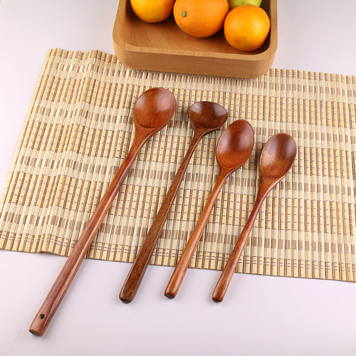 Long-handled wooden spoon for stirring dishes, extended cooking spoon for baby food, wooden ladle for dairy pots—perfect for stir-frying, heat insulation, and serving Korean-style sauces and soups at the dinner table.