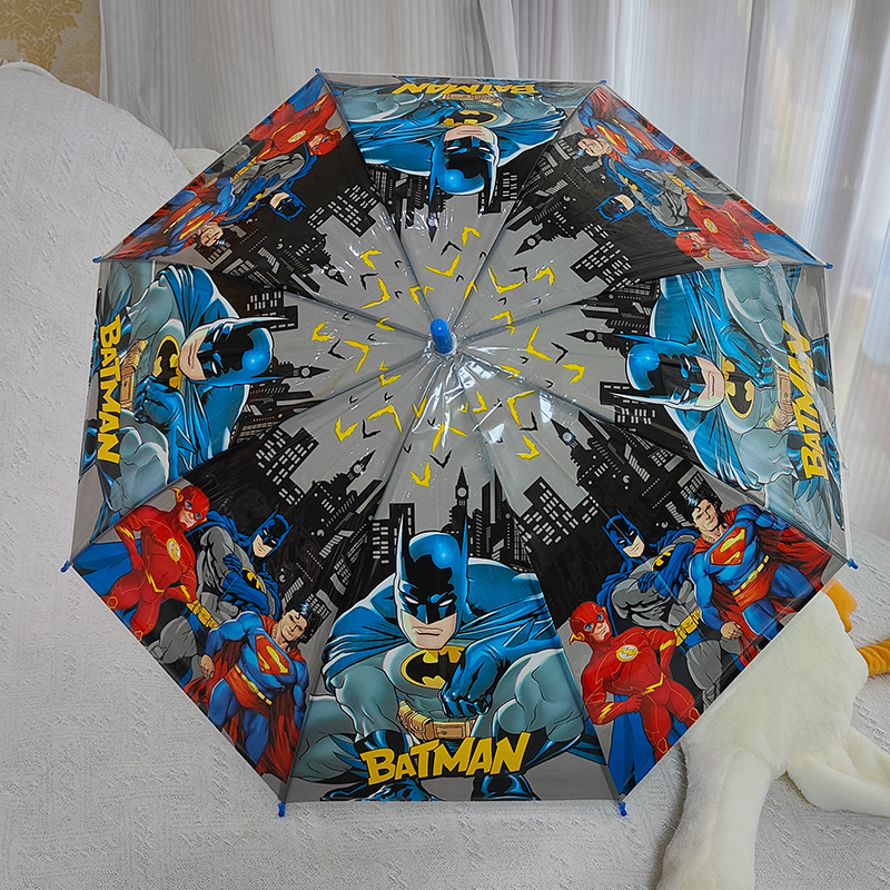 Batman Spider-Man Marvel Avengers Long-Handled Kindergarten Umbrella Kidsren's Primary School Students Automatic Transparent Umbrella