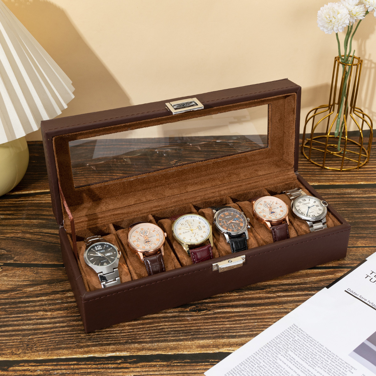 Caja de exhibición universal de cuero PU para relojes, embalaje portátil de alta gama para almacenamiento de múltiples relojes, ideal para dropshipping transfronterizo.
